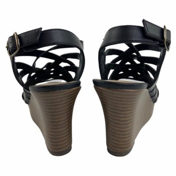 Seychelles Woven Vegan Leather Black Slingback Wedges - Picture 5 of 7